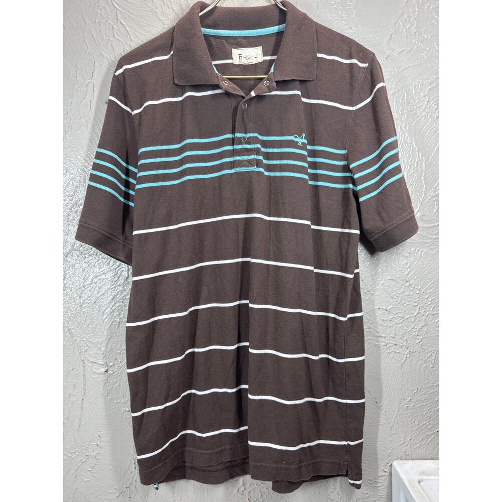 FOSSIL Mens Blue Brown Blue White‎ Polo Shirt Striped Short Sleeve Size Large